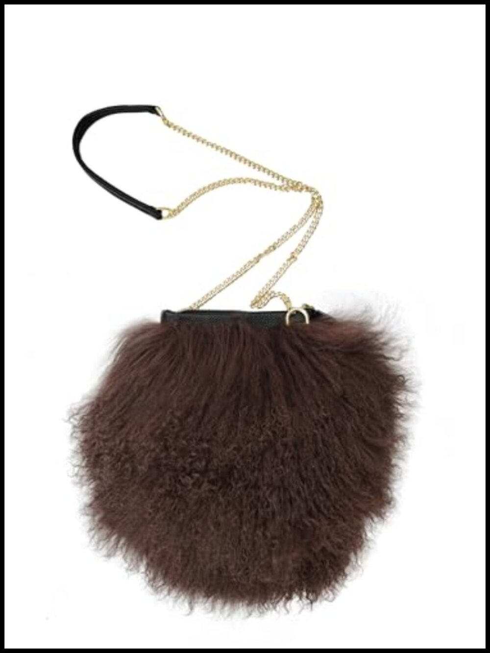 Genuine Mongolian Fur Crossbody Bag Real Lamb Fur Purse Adjustable Chain Clutch